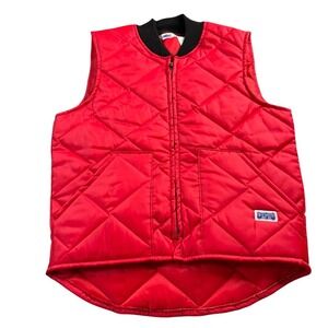 Vtg Big Smith Red Quilted Puffer Vest Men's Medium Regular Work Utility Warm